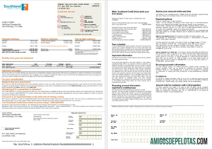 Declaração de hipoteca da USA California Southland Credit Unio em formatos Word e PDF, 2 páginas exemplo real